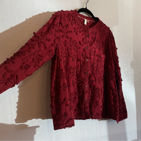 ANTHROPOLOGIE Pilcro Whitney Trapeze Button Down Red Maroon Floral Blouse - Picture 8 of 10